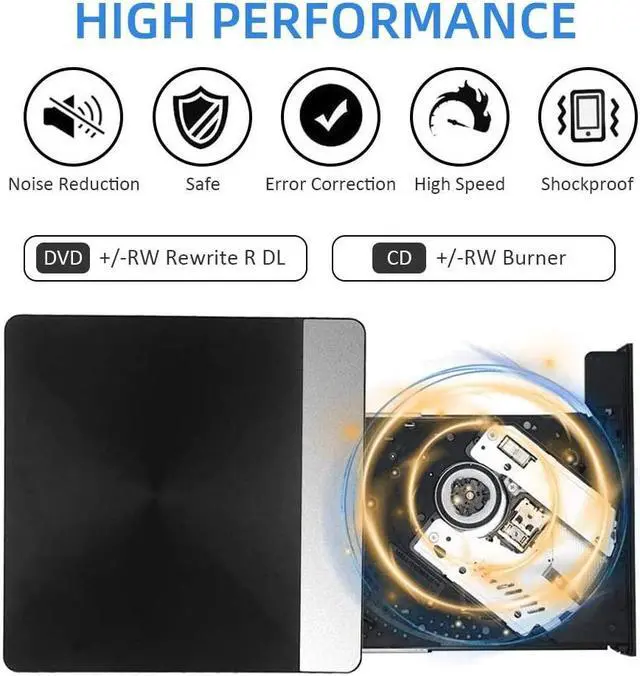 Alt view image 2 of 7 - USB 3.0 USB C 2-in-1 External DVD Drive - Slim Type-C CD DVD +/-RW Drive Rewriter Burner, High Speed Data Transfer Disk Drive for Laptop Desktop MacBook Mac OS Windows