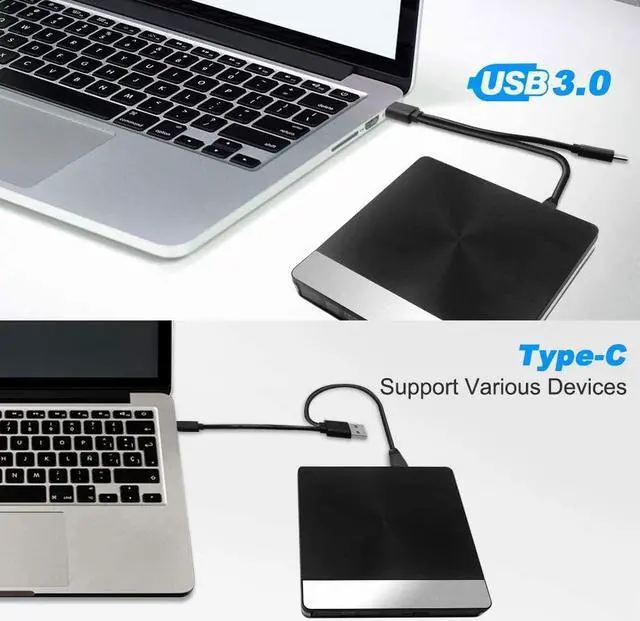 Alt view image 5 of 7 - USB 3.0 USB C 2-in-1 External DVD Drive - Slim Type-C CD DVD +/-RW Drive Rewriter Burner, High Speed Data Transfer Disk Drive for Laptop Desktop MacBook Mac OS Windows