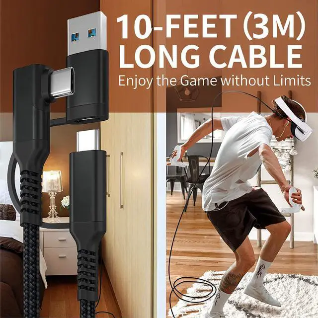 Alt view image 2 of 7 - USBC&USBA(2in1)toUSBCLinkCable10FT/3MCompatiblewithOculus/MetaQuest2,HighSpeedPCDataTransferLinkCable,FastChargingUSB3.1Gen2toUSBCCableforVRHeadsetandGamingPC 8iop