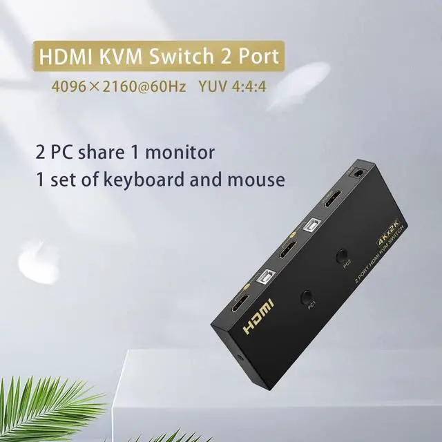 Alt view image 2 of 7 - KVM Switch HDMI 2 Port 4K @60Hz, 2x1 HDMI KVM Switch for 2 Computers Sharing 1 Monitor and 3 USB Devices, with Extension Control Switch and 2 USB Cable & 2 HDMI Cable