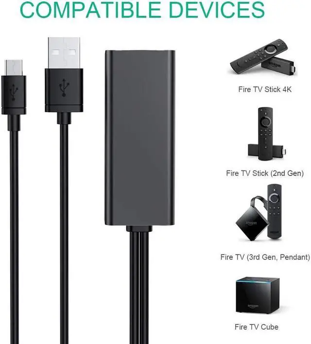 Alt view image 5 of 7 - Ethernet Adapter for Fire TV Stick Chromecast Ultra/2/1/Audio Google Home Mini Mirco USB to RJ45 Ethernet Adapter with USB Power Supply Cable 3.3ft (Black)