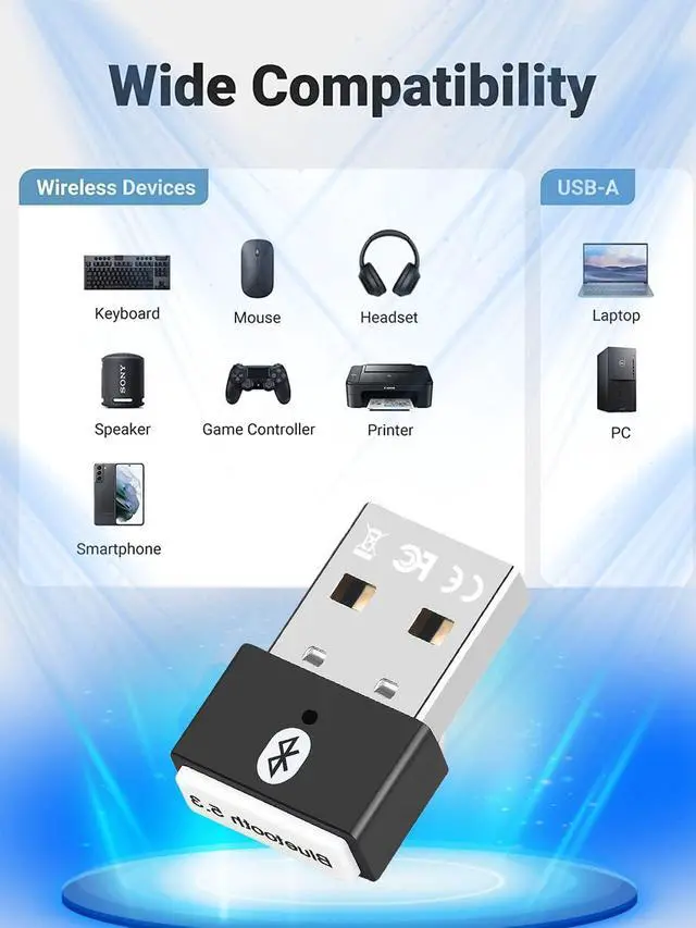 Alt view image 3 of 7 - USB Bluetooth 5.3 Adapter for PC, Supports Windows 11/10/8.1 (Plug & Play), Mini 5.3+ EDR Bluetooth Dongle Receiver &Transmitter, 5.3 Bluetooth USB Adaper for PC, Laptop,Keyboard,Mouse,Headsets