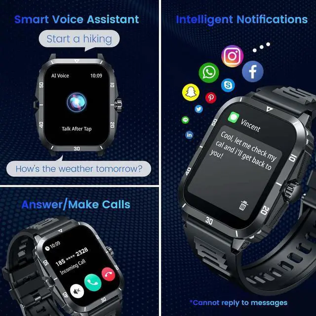 Alt view image 3 of 7 - Smartwatch for Men Fitness Smart Watch, 1.96 inch Wrist Watch with Bluetooth Call Answer - Android iOS Compatible Military 3ATM Waterproof 100+ Sports Digital Activity Tracker Heart Rate Sleep Monitor