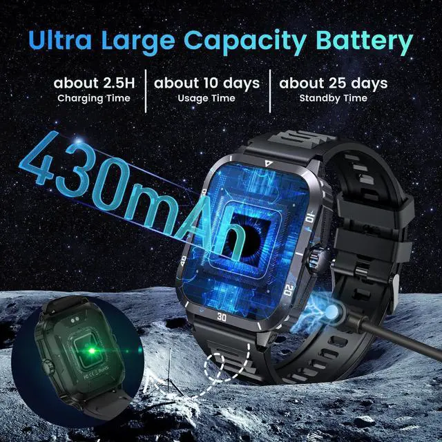 Alt view image 6 of 7 - Smartwatch for Men Fitness Smart Watch, 1.96 inch Wrist Watch with Bluetooth Call Answer - Android iOS Compatible Military 3ATM Waterproof 100+ Sports Digital Activity Tracker Heart Rate Sleep Monitor