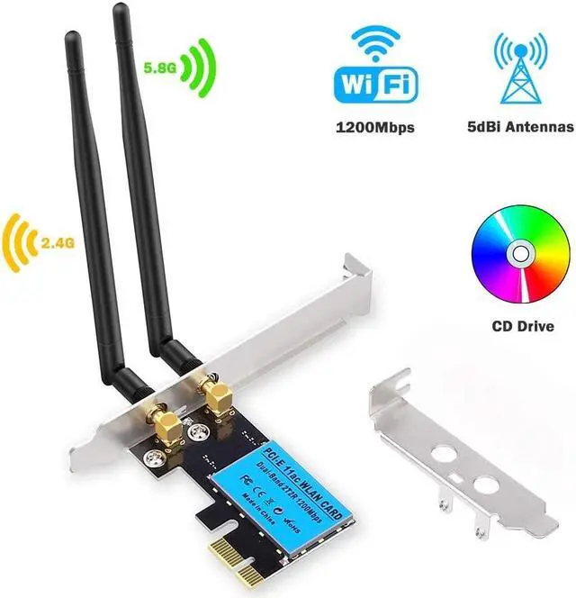 Main image of PCI Express WiFi Card, 1200M Wireless Network Card, AC1200Mbps PCIe Dual Band 5G/2.4G Wireless WiFi Adapter Network Card for Windows 10/Windows 8/Windows 7