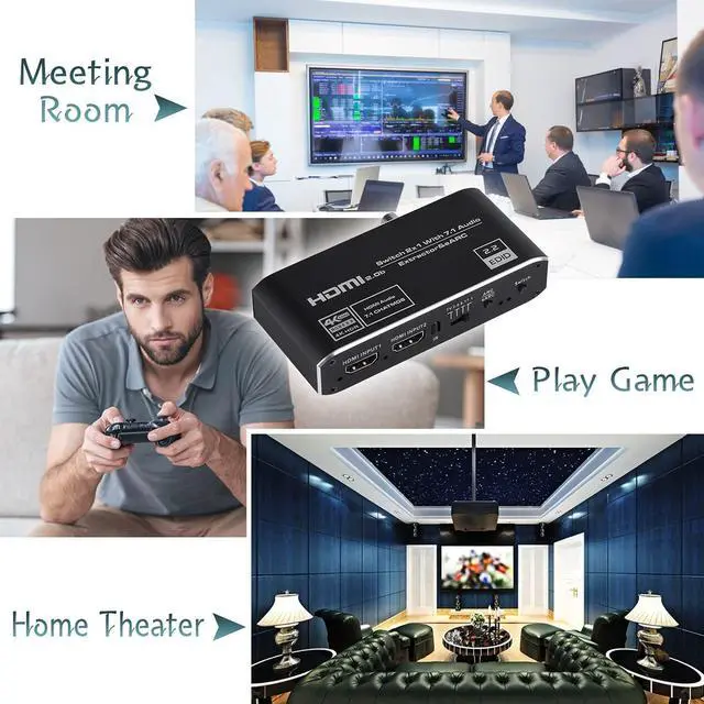 Alt view image 7 of 7 - 4K@60Hz eARC HDMI Audio Extractor, 2x1 HDMI Switch to HDMI + Optical Toslink SPDIF + 3.5mm Audio Jack + Coaxial + 7.1Ch HDMI Audio Support ARC and eARC Function HDMI2.0b