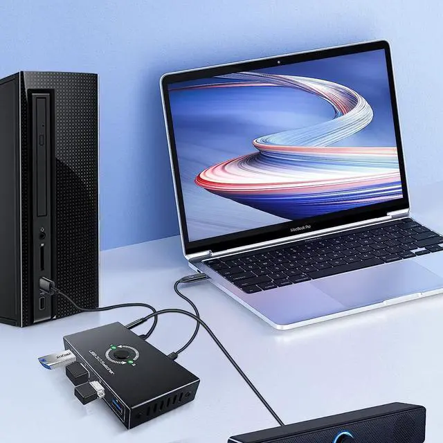 Alt view image 4 of 7 - USB 3.0 Switcher, USB Switch Selector for 2 Computers Share 4 USB 3.0 Devices and 3.5mm Headphones Speakers KVM Switcher Hub Adapter for PC, Printer, Keyboard, Scanner, Mouse, U-Disk,Speaker