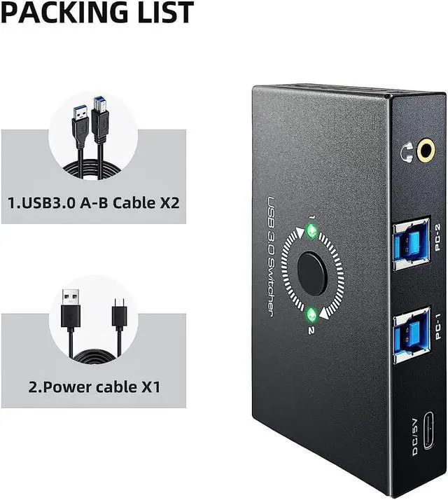 Alt view image 7 of 7 - USB 3.0 Switcher, USB Switch Selector for 2 Computers Share 4 USB 3.0 Devices and 3.5mm Headphones Speakers KVM Switcher Hub Adapter for PC, Printer, Keyboard, Scanner, Mouse, U-Disk,Speaker