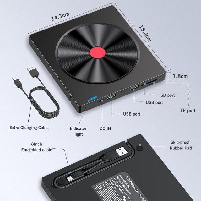 Alt view image 3 of 7 - External CD/DVD Drive for Laptop, 6 IN 1 USB 3.0 Ultra-Slim DVD player for laptop, CD ROM Burner Writer External Disk Optical Drive Compatible with Laptop Desktop PC M-a-c-Book Windows Linux MacOS