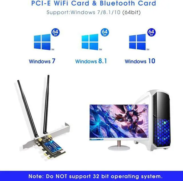Alt view image 2 of 7 - WiFi PCI Express Adapter AC600Mbps PCIE Wireless WiFi Network Card Bluetooth 4.0 Adapter 2.4G/5.8G Dual Band PCI Express Internet Networking Cards Support Windows 10/ Win 8.1/ Win 7 for Desktop PC