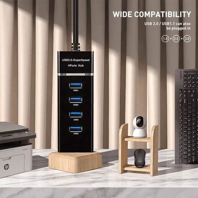 Alt view image 6 of 7 - 4 Port USB Hub Adapter - High Speed USB 3.0 Hub Multiport Adapter with LED Indicator for Keyboard &Mouse / Printer / USB Fan &Lamp / Portable Storage Device, Flash Drives, Portable USB Hub