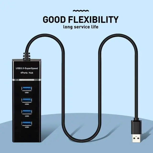 Alt view image 7 of 7 - 4 Port USB Hub Adapter - High Speed USB 3.0 Hub Multiport Adapter with LED Indicator for Keyboard &Mouse / Printer / USB Fan &Lamp / Portable Storage Device, Flash Drives, Portable USB Hub