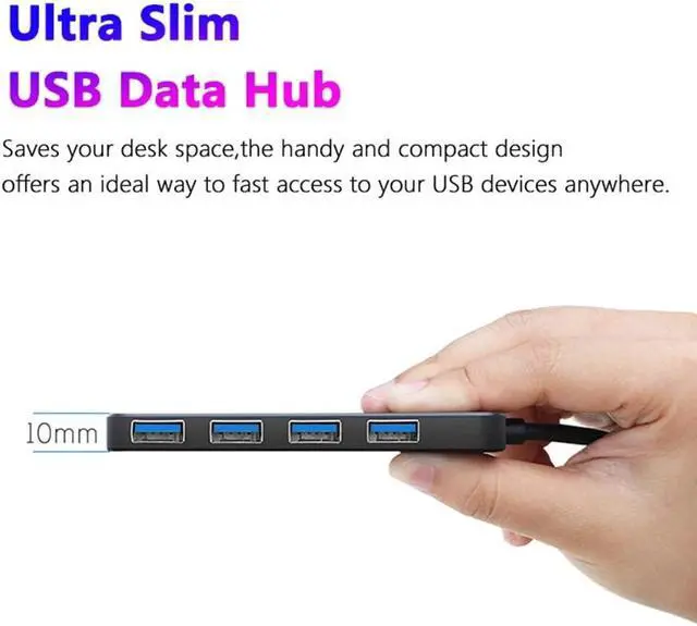 Alt view image 3 of 7 - USB Hub, 4-Port USB 3.0 Hub, Ultra Slim High Speed Portable Data Hub, for MacBook Air, Mac Pro, iMac, Surface Pro, XPS, Notebook PC, Laptop, Chromebook, Win7/8 (32/64 bit), and More