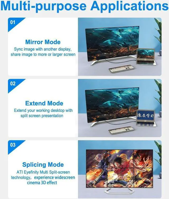 Alt view image 4 of 7 - 3.3 Feet 8K DisplayPort Cable, DisplayPort to DisplayPort DP1.4 Cable Support 8K @60Hz(7680x4320) Resolution, 4K @144Hz, 32.4Gbps, HDR, HBR3, HDCP2.2 for PC, Laptop, HDTV Monitor (3.3FT/1M)