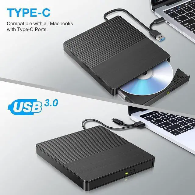 Alt view image 5 of 6 - 5-in-1 External CD DVD Drive, Type C & USB 3.0 Portable CD/Dvd +/-Rw Burner Player Reader Rewriter with SD TF Card Reader & USB-Stick Port for Laptop, Desktop, Mac, IOS, Windows 10/8/7/XP/Linux