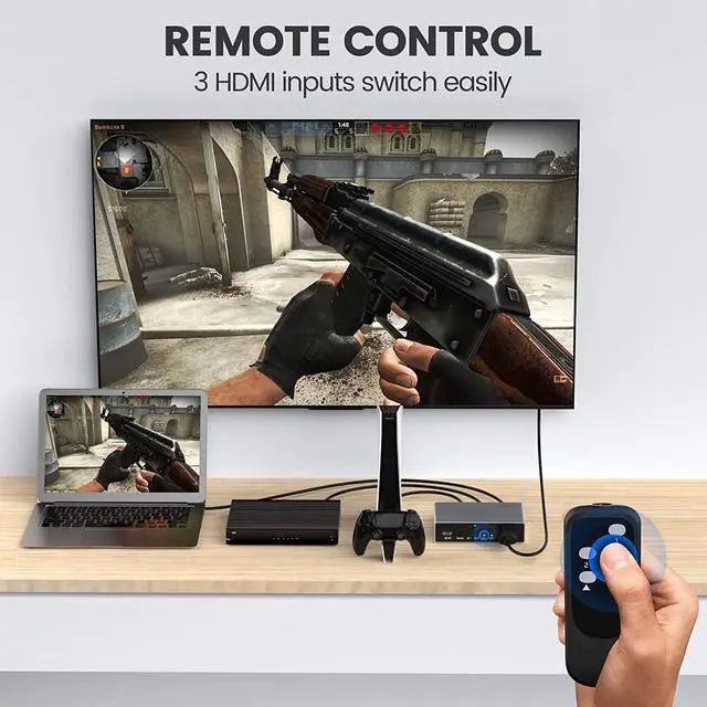 Alt view image 4 of 7 - HDMI 2.1 Switch 8K HDMI Splitter 3 in 1 Out, Ultra High-Speed 48Gbps HDMI Switcher with Remote Control, Supports 8K @60Hz 4K @120Hz, Compatible for PS5/PS4 Projectors Monitor