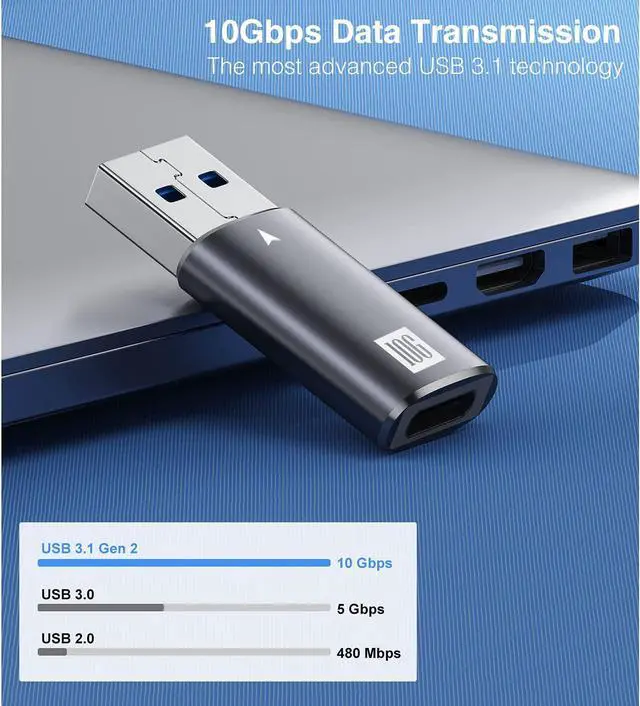 Alt view image 3 of 7 - [2 Pack] USB C Female to USB Male Adapter, [10Gbps] USB 3.1 A to USB C Adapter SuperSpeed Data Sync. USB 3.1 Gen 2 Type C to USB A Charger Connector for PC Laptop Power Bank, Type-C Earphone..