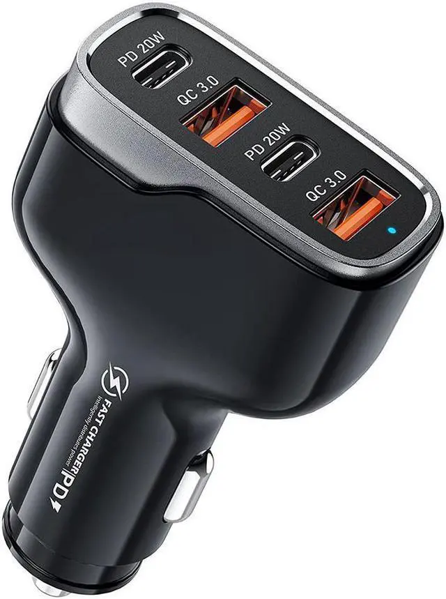 Main image of 4 Ports USB C Car Charger 40W Fast Charging Cigarette Lighter Adapter, Dual QC 3.0 18W & PD 20W Android Car Phone Charger Compatible with IOS Android Smartphones...