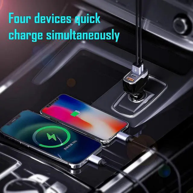 Alt view image 5 of 6 - 4 Ports USB C Car Charger 40W Fast Charging Cigarette Lighter Adapter, Dual QC 3.0 18W & PD 20W Android Car Phone Charger Compatible with IOS Android Smartphones...