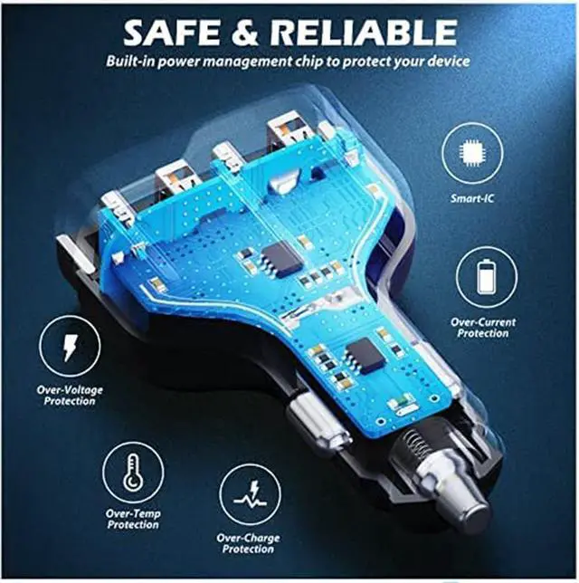 Alt view image 4 of 6 - 4 Ports USB C Car Charger 40W Fast Charging Cigarette Lighter Adapter, Dual QC 3.0 18W & PD 20W Android Car Phone Charger Compatible with IOS Android Smartphones...