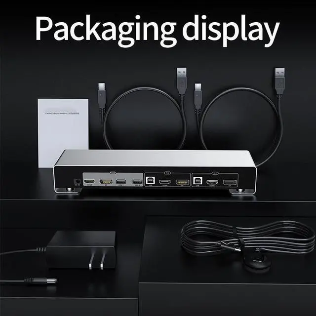 Alt view image 6 of 7 - Dual Monitor DisplayPort HDMI KVM Switch, 4K @60Hz 2-Port Extended Display 2 in 2 Out DP + HDMI KVM Switch 2 Monitors 2 Computers Displayport and HDMI, with 2 x USB Ports