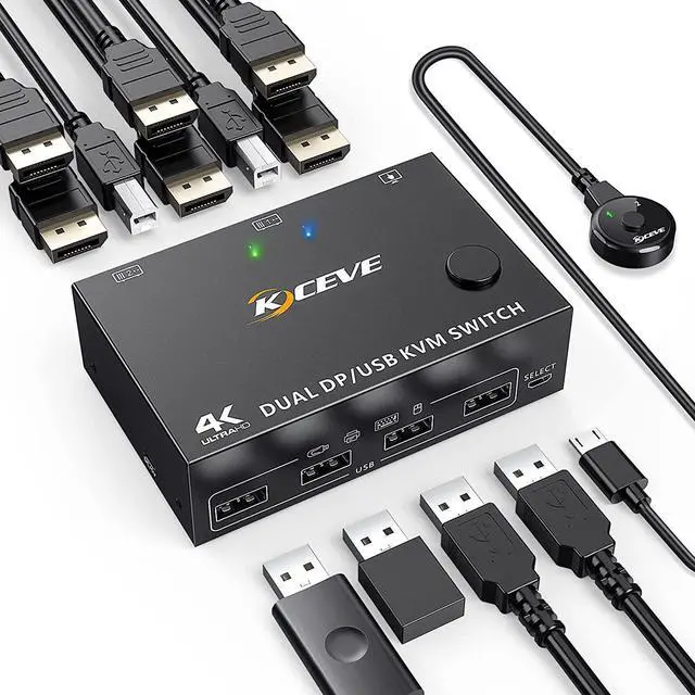 Main image of 2 Port Dual Monitor Displayport KVM Switch 2 Computer 2 Monitors, Two Monitors Displayport USB DP KVM Dual Monitor Switcher 2 in 2 Out, Supports 4K @60Hz for 2 PCs sharing keyboard, mouse and monitor