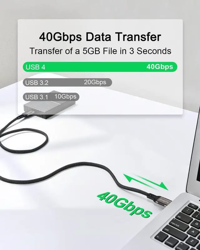 Alt view image 4 of 7 - USB 4 Cable 3.3ft / 1M, USB C to USB C Cable 8K Video HD Display/Monitor Cable with 40Gbps Data Transfer & 240W Fast Charging for Thunderbolt 3/4 M-a-c-B-o-o-k Pro i-Pad and USB Type-C Laptop