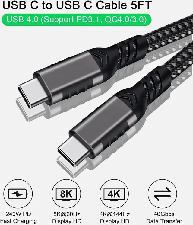 Alt view image 2 of 7 - USB 4 Cable 3.3ft / 1M, USB C to USB C Cable 8K Video HD Display/Monitor Cable with 40Gbps Data Transfer & 240W Fast Charging for Thunderbolt 3/4 M-a-c-B-o-o-k Pro i-Pad and USB Type-C Laptop