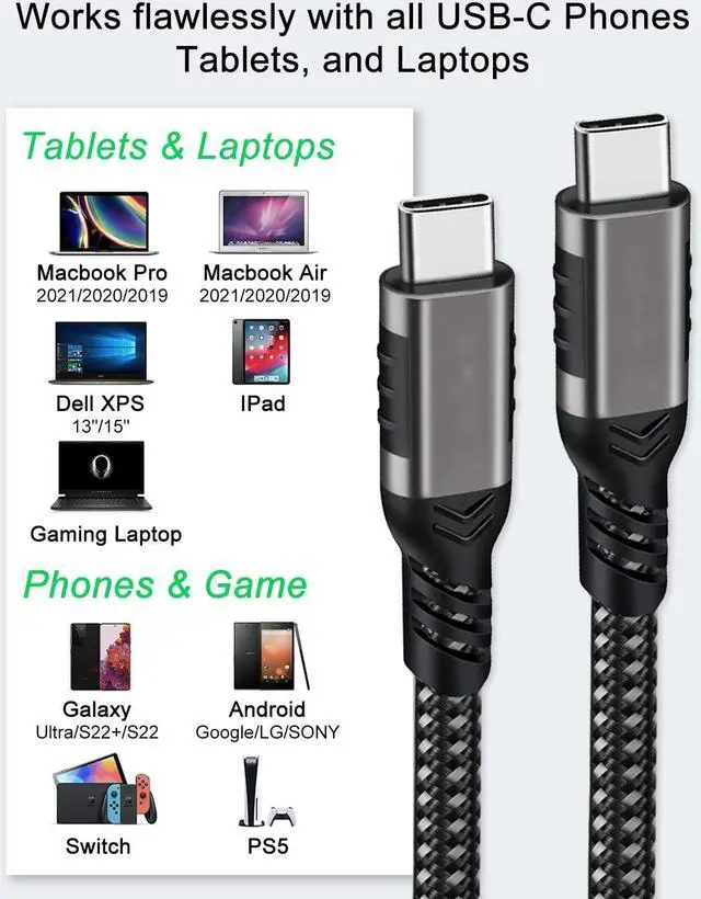 Alt view image 7 of 7 - USB 4 Cable 3.3ft / 1M, USB C to USB C Cable 8K Video HD Display/Monitor Cable with 40Gbps Data Transfer & 240W Fast Charging for Thunderbolt 3/4 M-a-c-B-o-o-k Pro i-Pad and USB Type-C Laptop