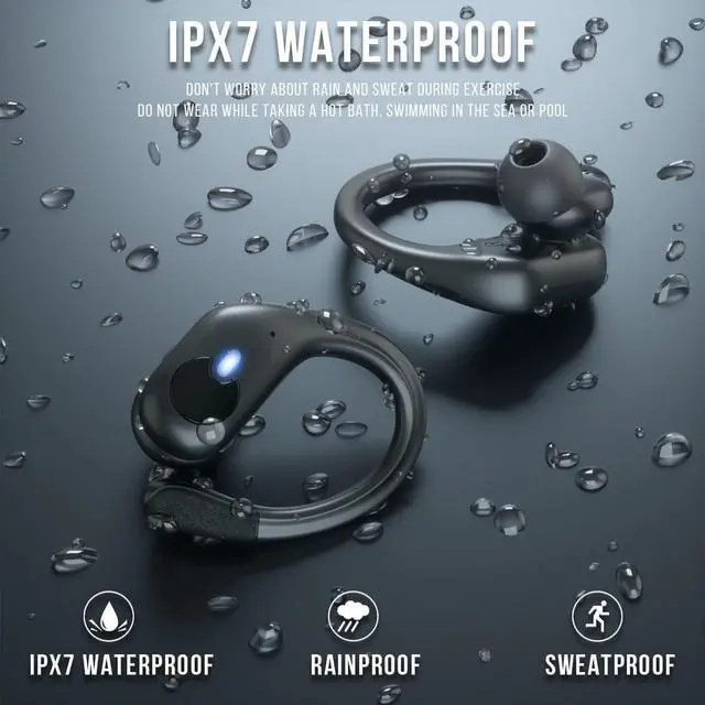 Alt view image 2 of 7 - True Wireless Earbuds, Bluetooth 5.3 Headphones 72Hrs Playback Sport Earphones with Earhooks, IPX7 Waterproof Over-Ear Headset Buit-in Mic,LED Display TWS Ear Buds for Workout Sports