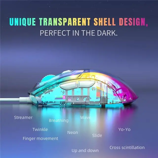 Alt view image 3 of 7 - Transparent Gaming Mouse, USB Wired Computer Mice with 13 RGB Light Modes, 6 Levels of Adjustable DPl [up to 1280 dpi], PC Gaming Mice Electronic Competition Office Mouse for Windows/Mac iOS