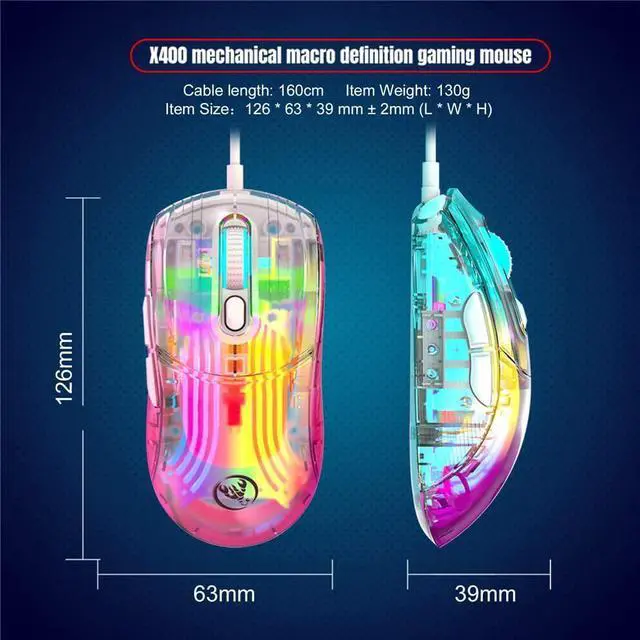 Alt view image 7 of 7 - Transparent Gaming Mouse, USB Wired Computer Mice with 13 RGB Light Modes, 6 Levels of Adjustable DPl [up to 1280 dpi], PC Gaming Mice Electronic Competition Office Mouse for Windows/Mac iOS