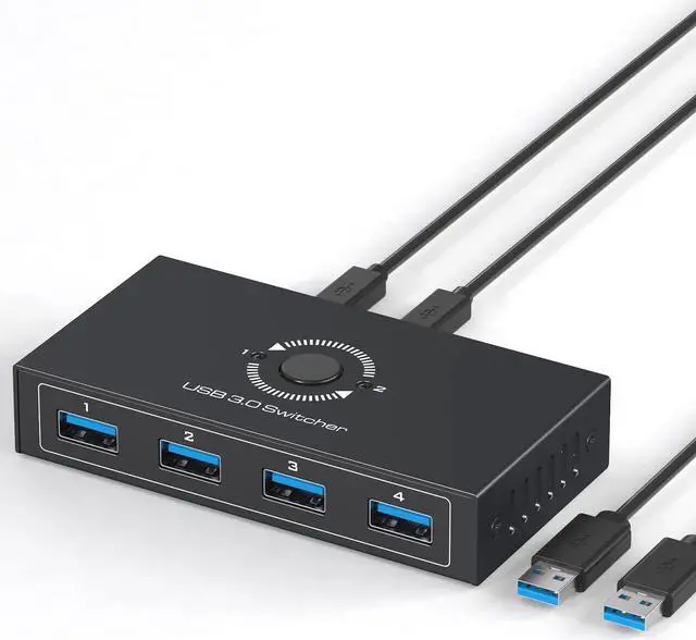 Main image of USB 3.0 Switcher Selector for 2 Computers Share 4 USB 3.0 Devices 1x 3.5mm Audio USB KVM Switcher for Keyboard Mouse Printer Scanner Hard Drivers Headsets (USB 3.0, Black)