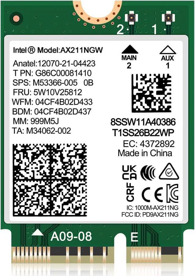 Main image of WiFi 6E Wireless Card Intel AX211 NGW M.2: CNVio2, Bluetooth 5.3, Tri-Band 5400Mbps, Network Adapter for Laptop Support Windows 10/11 (64bit), Linux, Chrome OS. Only Available with Gen Intel 12+ CPU