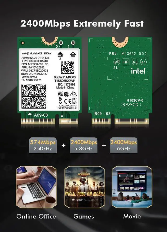 Alt view image 5 of 7 - WiFi 6E Wireless Card Intel AX211 NGW M.2: CNVio2, Bluetooth 5.3, Tri-Band 5400Mbps, Network Adapter for Laptop Support Windows 10/11 (64bit), Linux, Chrome OS. Only Available with Gen Intel 12+ CPU