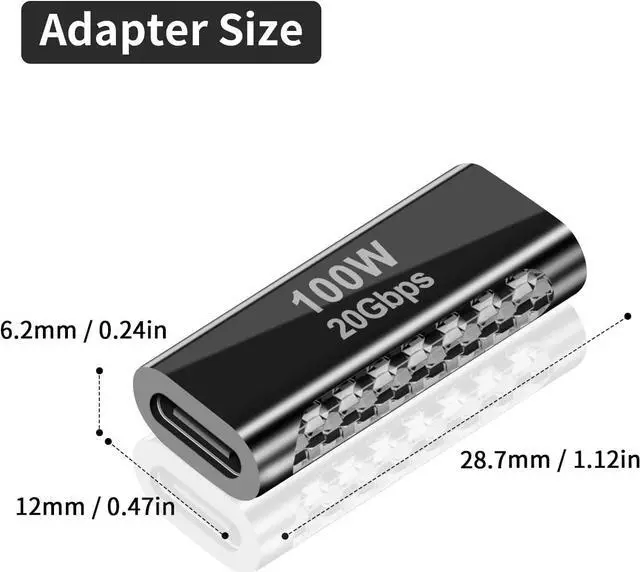 Alt view image 7 of 7 - [2 PACK] USB C Female to Female Adapter 100W, USB C Couple Adapter, USB C Female to USB C Female Adapter Support 20Gbps Data Transfer for i-Pad Pro, Laptop, Phones and More Type C Devices