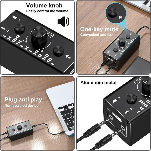 Alt view image 6 of 7 - 3.5mm Jack Audio Switch, 2 In 1 Out / 1 In 2 Out Audio Switcher Audio Selector with 3.5mm Audio Cable and Volume Control for PC Phone Laptop Headphone