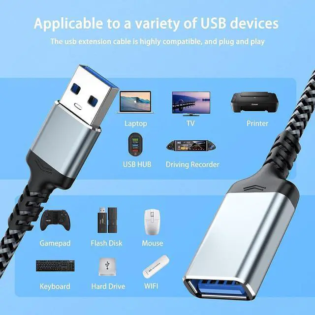 Alt view image 7 of 7 - [2 PACK] USB 3.0 Extension Cable 6.6ft / 2M, USB A Extension Cord Braided Extender, USB to USB Extender Cable Male to Female 5Gbps Fast Data Transfer for USB Keyboard Mouse Flash Drive Hard Drive