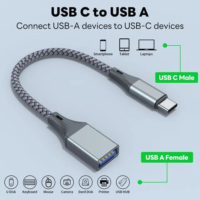 Alt view image 2 of 7 - USB C to USB 3.0 Adapter, USB C to USB A Adapter (2 Pack), USB Type C Male to USB 3.0 Female OTG Cable .Compatible with M-ac-Book Pro/Air 2019 2018 2017, Galaxy S23 S23+ Ultra Note 10 S9 S8 (Grey)