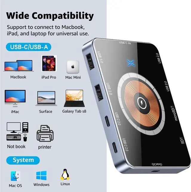 Alt view image 7 of 7 - USB C Hub Multiport USB C Adapter, 8 in 1 USB C Hub with 4 USB Port, 4K HDMI, SD/TF Card Reader and 100W PD Compatible with Mac-Book Pro/Air, Laptop, Tablet and Other Type-C Devices