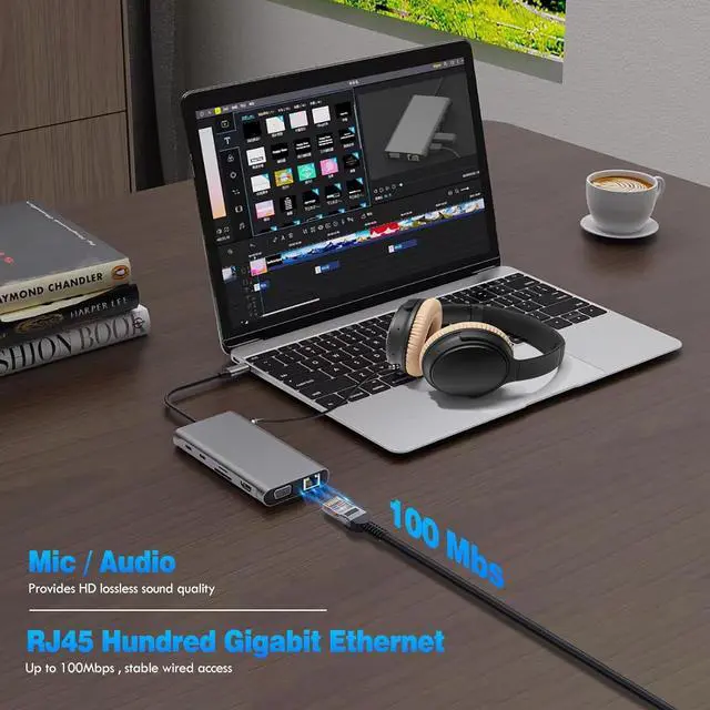 Alt view image 5 of 7 - USB C Hub MultiPort Adapter, 12 in 1 Type C Docking Station USB C Dongle with 4K HDMI, VGA, 3×USB 2.0&USB 3.0, PD 100W, Ethernet RJ45 Port, SD/TF, 3.5mm AUX, for MacBook Pro/Air and Type C Laptops