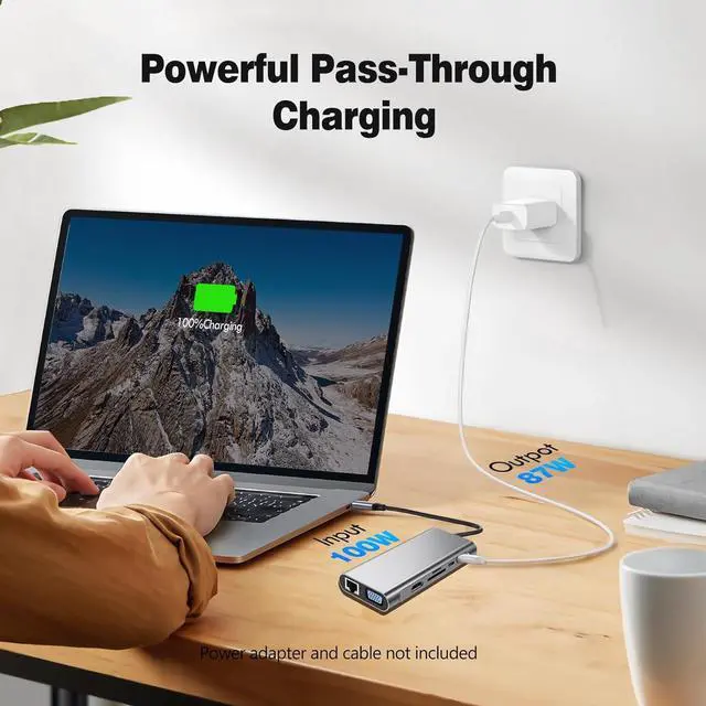 Alt view image 6 of 7 - USB C Hub MultiPort Adapter, 12 in 1 Type C Docking Station USB C Dongle with 4K HDMI, VGA, 3×USB 2.0&USB 3.0, PD 100W, Ethernet RJ45 Port, SD/TF, 3.5mm AUX, for MacBook Pro/Air and Type C Laptops