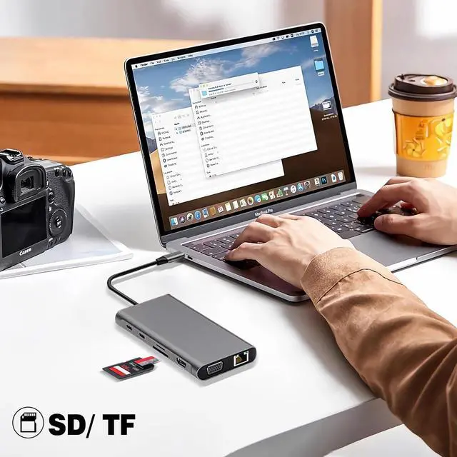 Alt view image 7 of 7 - USB C Hub MultiPort Adapter, 12 in 1 Type C Docking Station USB C Dongle with 4K HDMI, VGA, 3×USB 2.0&USB 3.0, PD 100W, Ethernet RJ45 Port, SD/TF, 3.5mm AUX, for MacBook Pro/Air and Type C Laptops