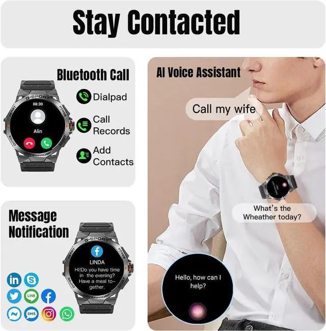 Alt view image 3 of 6 - Smart Watch,1.43'' AMOLED HD Screen Smart Watch for Men (Answer/Make Call),100+ Sports Modes Fitness Watch 400 mAh, Smartwatch with Heart Rate/Blood Pressure/Spo2/Sleep Monitor for iOS Android Phones