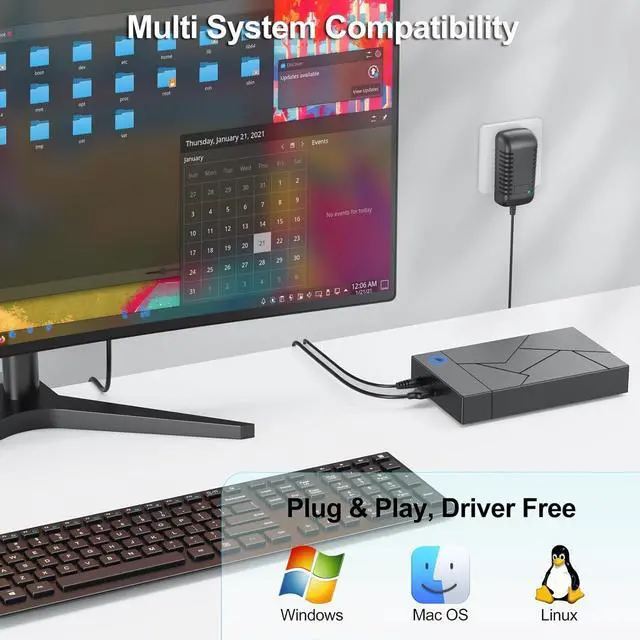 Alt view image 4 of 7 - Hard Drive Enclosure 3.5, External Hard Drive Enclosure 3.5 HDD Enclosure Reader, USB 3.0 to 2.5 3.5 Inch SATA SSD HDD up to 8TB Multi Hard Drive Case with 12V Power Adapter Supply UASP Laptop
