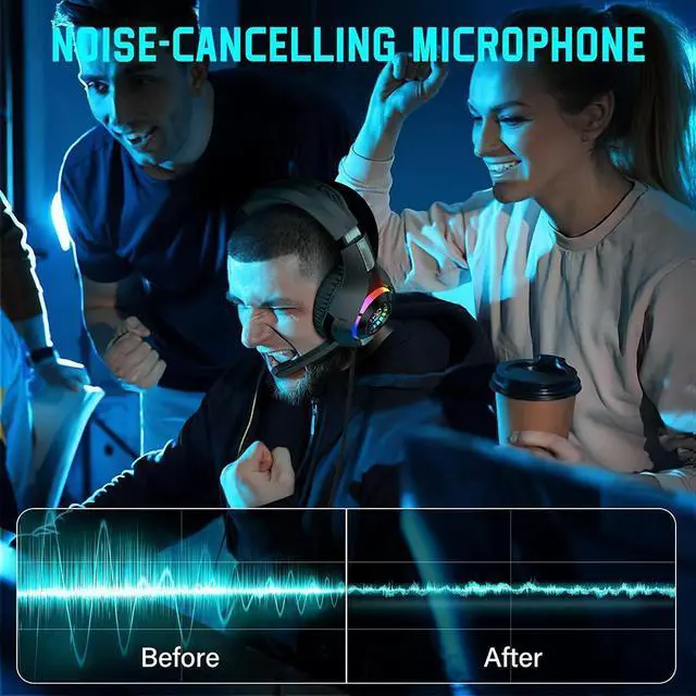 Alt view image 2 of 6 - Wired Gaming Headset for PS4 PS5 Switch Xbox One PC with RGB Light, Noise Canceling Mic, Surround Sound Gaming Headphones