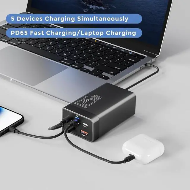 Alt view image 2 of 7 - 125W GaN 5-Port USB Charger, USB Fast Charging Station, Multi Ports USB Charging Hub with LED Display, Compatible with i-Phone15/14/Pro/13/12,Ga-laxy S23/S22/S21, Note 20 Ultra, L-G, H-T-C, and More