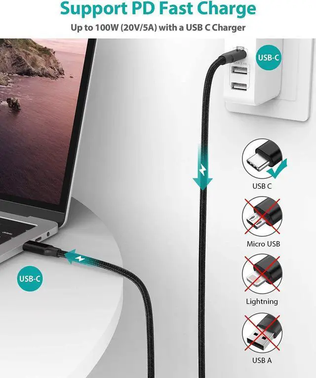 Alt view image 2 of 7 - USB C to USB C Cable 3.3ft/1M, USB 3.2 Gen 2 USB-C Cable- 4K UHD 20Gbps USB C Cable 100W PD Fast Charging Cable, Nylon Braided Type C Cable for Thunderbolt 3, Mac-Book Pro, i-Pad Pro, Galaxy S20..