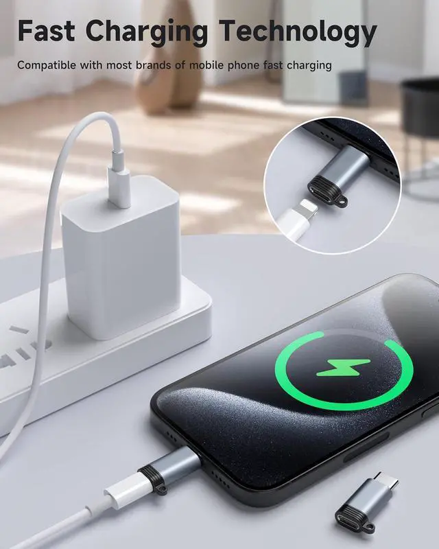 Alt view image 2 of 7 - Lightning Female to USB C Male Adapter (4 Pack) Type C Charger Converter Cord Cable for i-Phone 15/15 Pro/15 Pro Max/15 Plus,i-P-ad Air,S-a-m-s-u-n-g,Support Charging & Data Transfer,Not for Audio/OTG