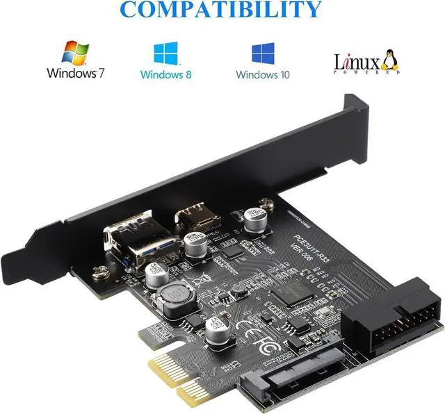 Alt view image 6 of 7 - PCI-E 1X to USB 3.2 Gen1 5Gbps 2 Ports Expansion Card (Type C+ Type A), with 19PIN USB 3.0 Interface + 15PIN SATA Power Connector, USB C PCIE Card Supports Windows 10/8/7/Linux